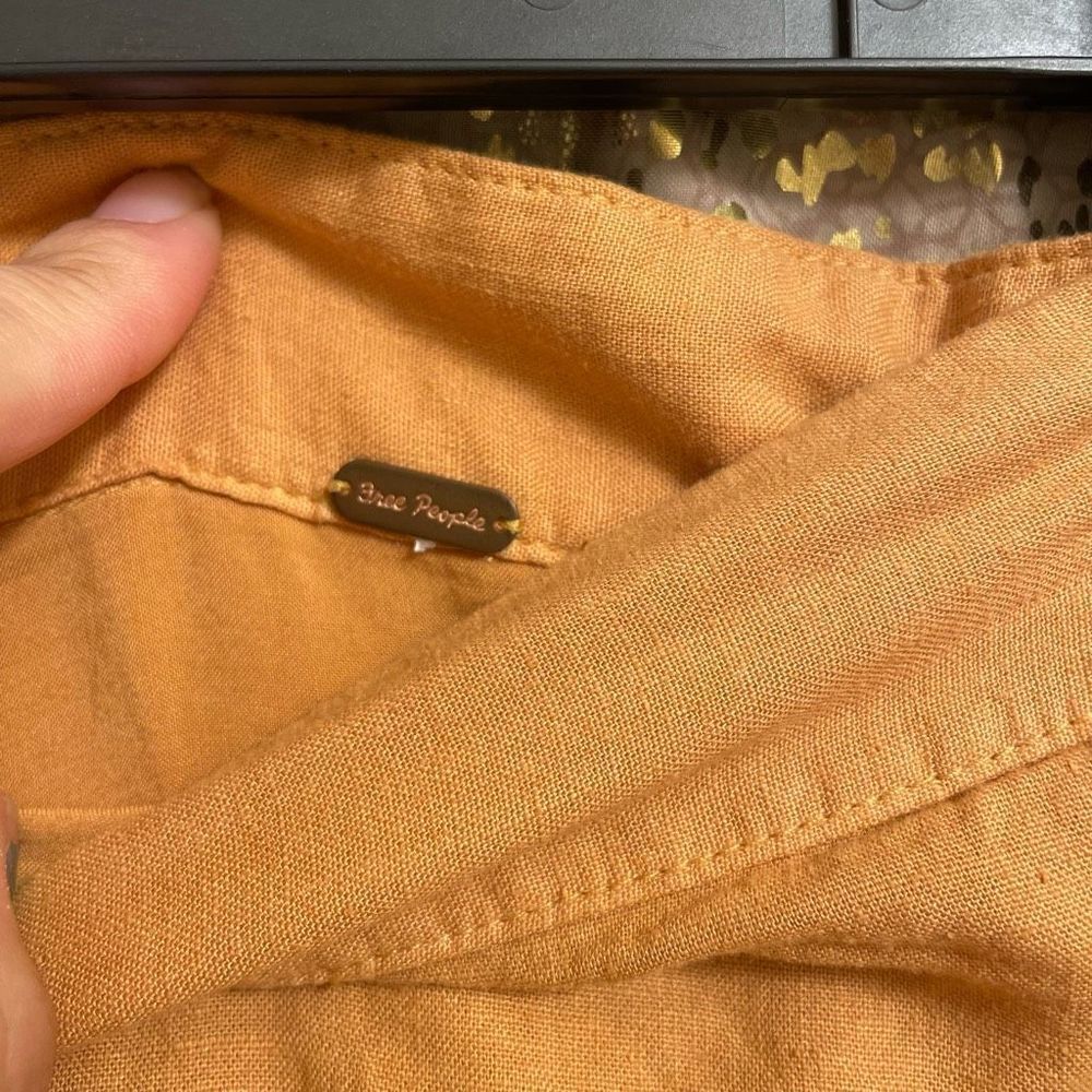 Free People Tori Side Ruched Mini Skirt Mustard Yellow Linen Blend Small NWOT - Picture 6 of 7